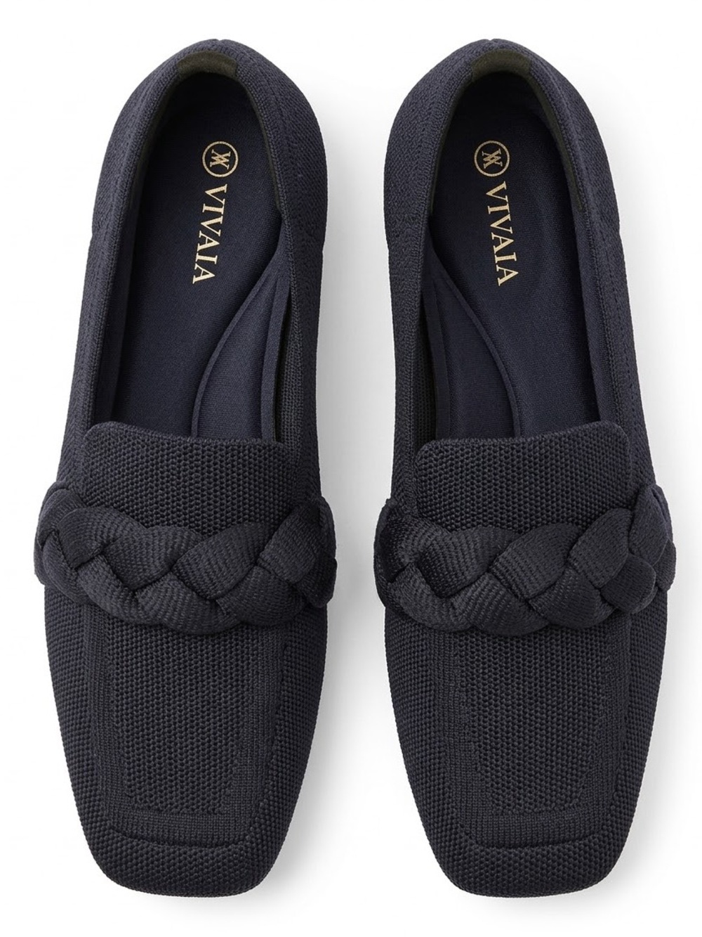 Vivaia Womens 39.5 / 8.5 Caitlin Square Toe Knot Loafers Navy Slip On Flats